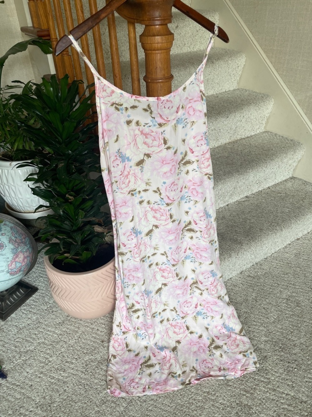 World Market Boho French Pink Rose Floral Midi Slip Dress S/M
